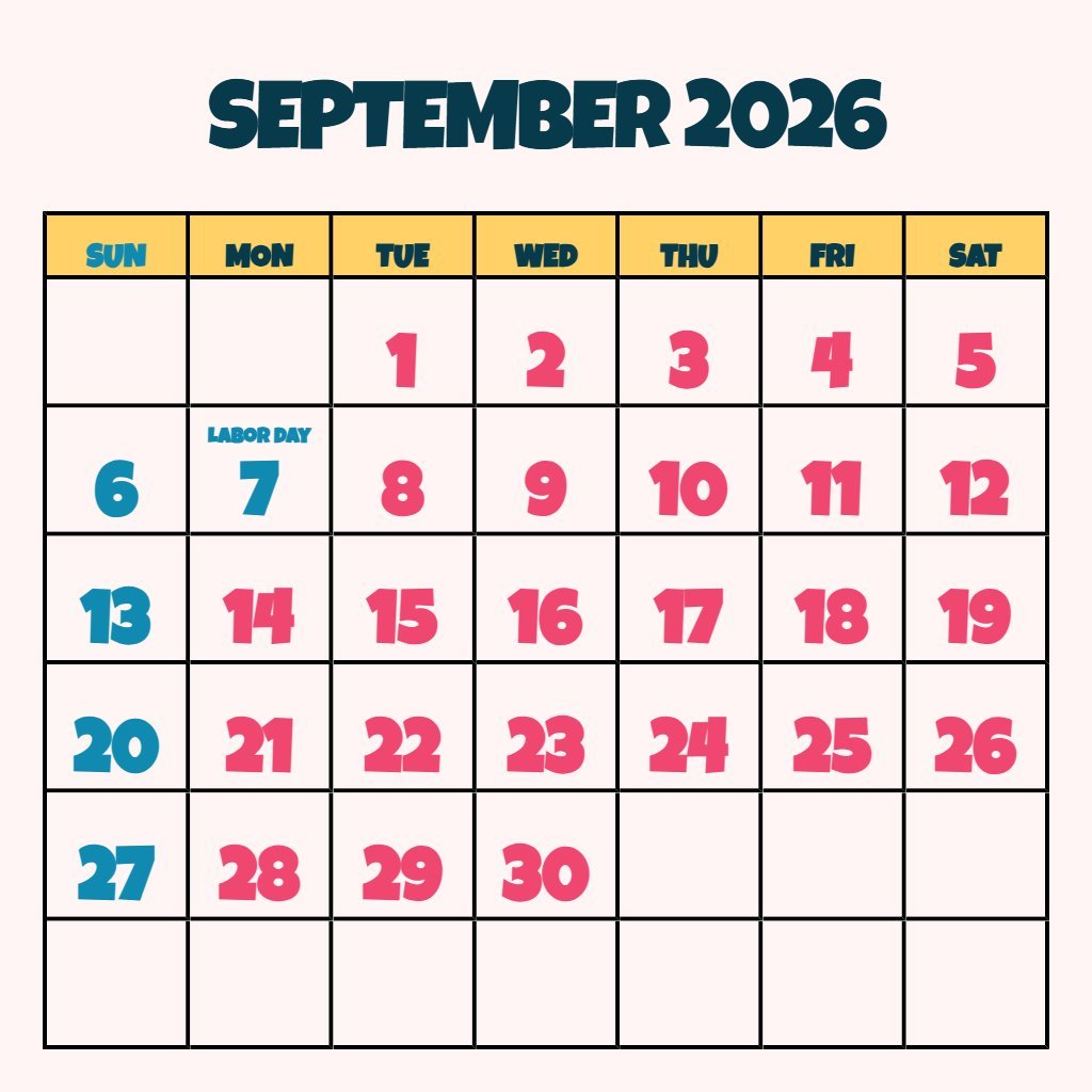 Editable September Calendar 2026 Free Printable Schedule PDF Download