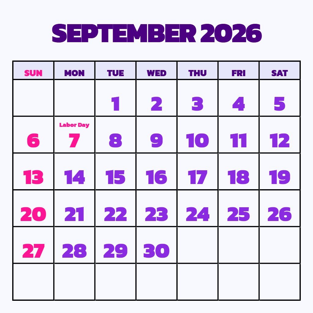 Custom September Calendar 2026 Free Printable Notes PDF Download