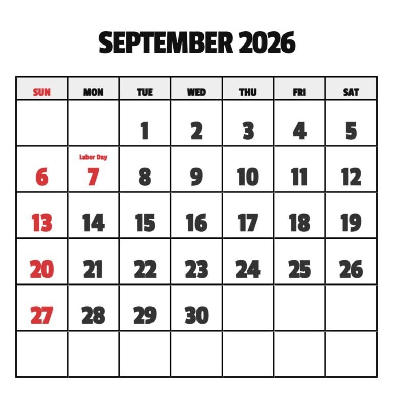 September Calendar 2026 Free Printable PDF Download