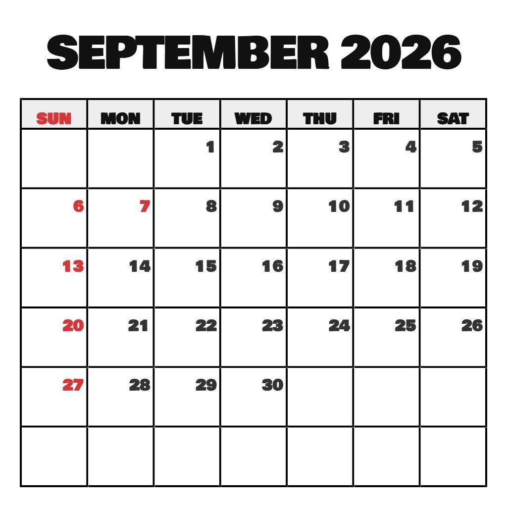 Cute September Calendar 2026 Printable Free Wallpaper PDF Download
