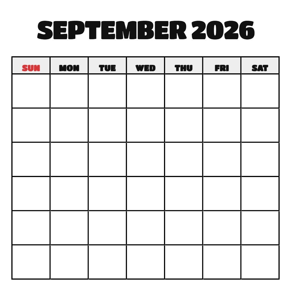 September Calendar Free Printable 2026 Blank PDF Download
