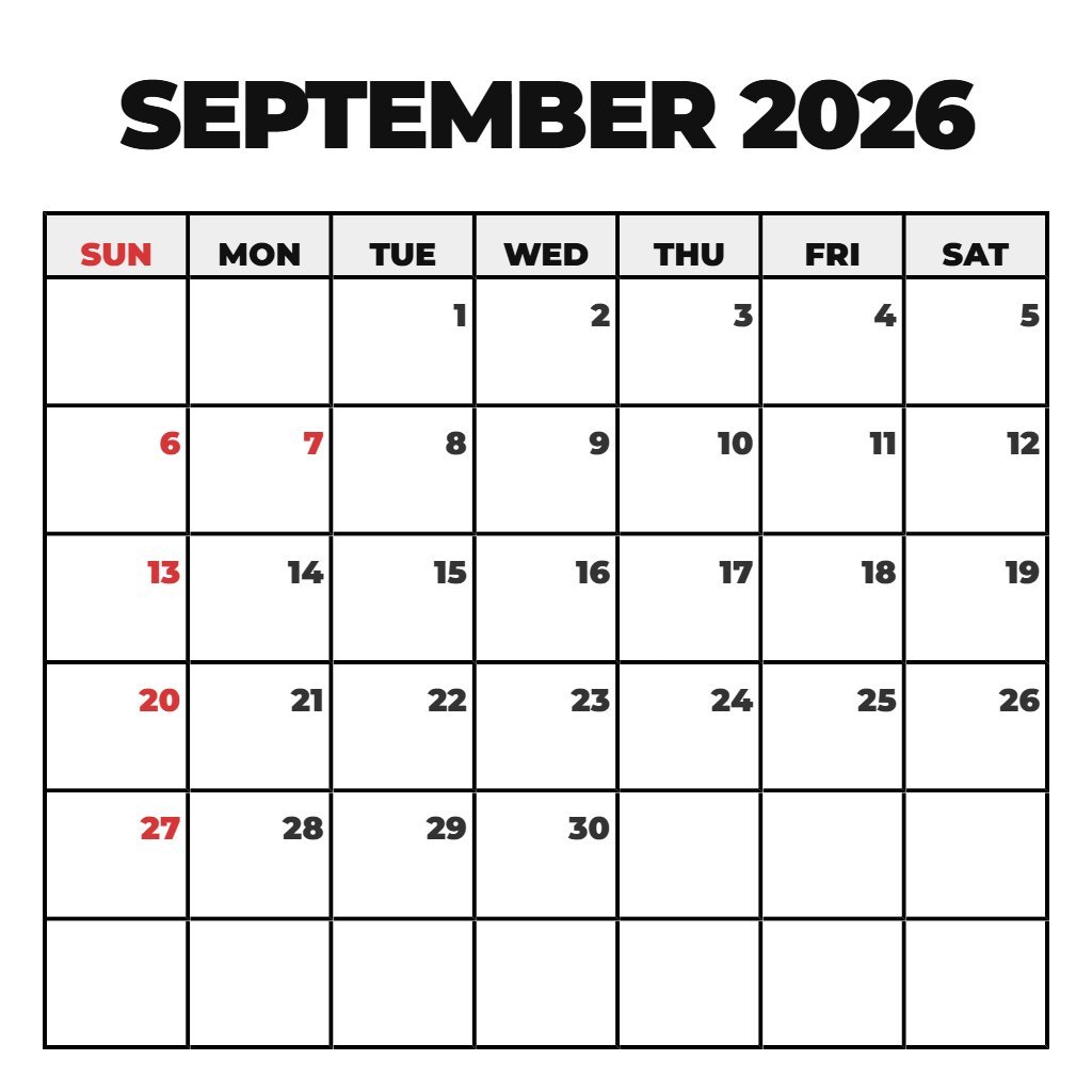 Editable September Free Printable Calendar 2026 Planning PDF Download Editable September Free Printable Calendar 2026 Planning PDF Download