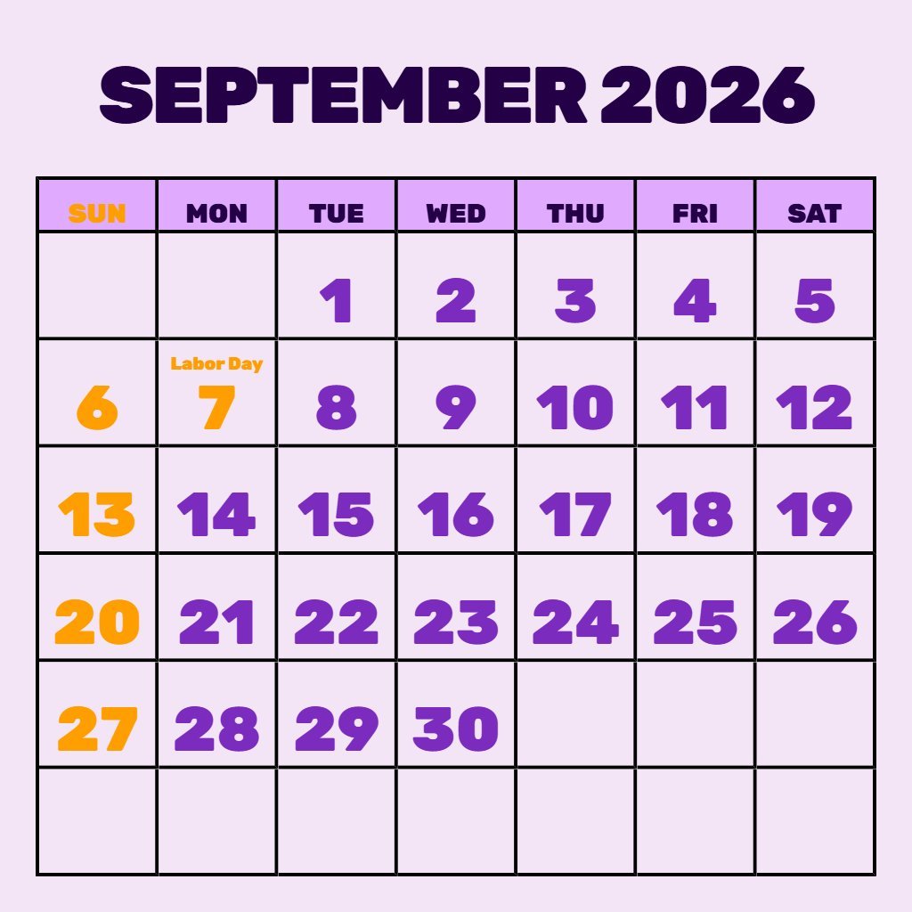 Cute September Free Printable Calendar 2026 Schedule PDF Download Cute September Free Printable Calendar 2026 Schedule PDF Download